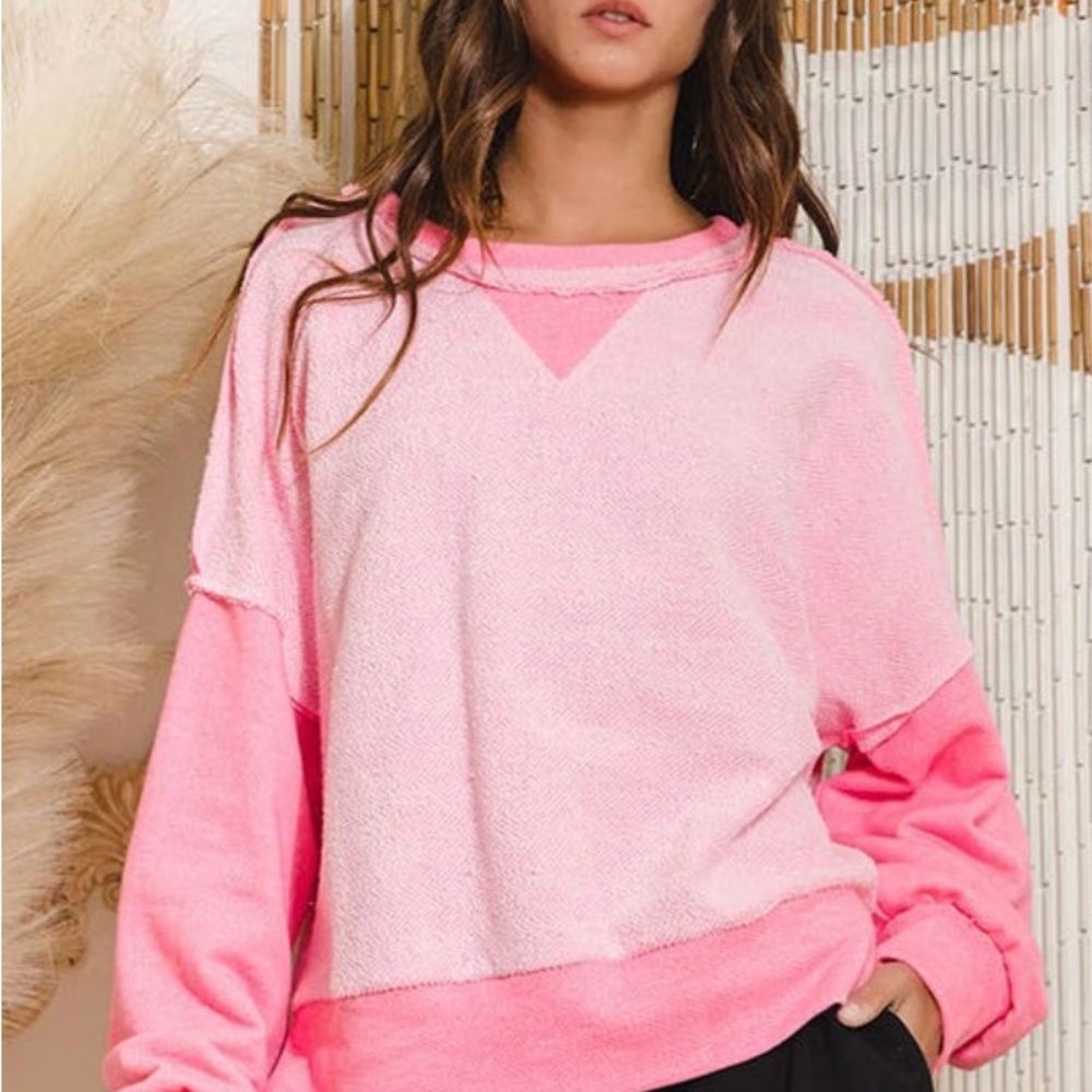 Neon pink raw edge Contrast Sweatshirt